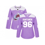 Women Adidas Colorado Avalanche #96 Mikko Rantanen Purple Authentic Fights Cancer Stitched NHL Jersey