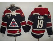 Colorado Avalanche #19 Joe Sakic Navy Blue Sawyer Hooded Sweatshirt Stitched NHL Jersey