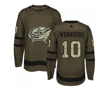 Men Adidas Columbus Blue Jackets #10 Alexander Wennberg Green Salute to Service Stitched NHL Jersey