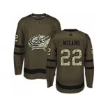 Men Adidas Columbus Blue Jackets #22 Sonny Milano Green Salute to Service Stitched NHL Jersey