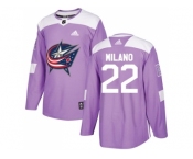 Men Adidas Columbus Blue Jackets #22 Sonny Milano Purple Authentic Fights Cancer Stitched NHL Jersey