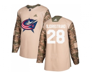 Men Adidas Columbus Blue Jackets #28 Oliver Bjorkstrand Camo Authentic 2017 Veterans Day Stitched NHL Jersey