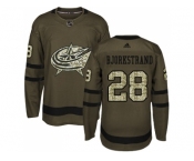 Men Adidas Columbus Blue Jackets #28 Oliver Bjorkstrand Green Salute to Service Stitched NHL Jersey