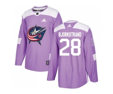 Men Adidas Columbus Blue Jackets #28 Oliver Bjorkstrand Purple Authentic Fights Cancer Stitched NHL Jersey