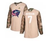 Men Adidas Columbus Blue Jackets #7 Jack Johnson Camo Authentic 2017 Veterans Day Stitched NHL Jersey