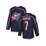 Men Adidas Columbus Blue Jackets #7 Jack Johnson Navy Blue Home Authentic Stitched NHL Jersey