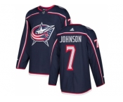 Men Adidas Columbus Blue Jackets #7 Jack Johnson Navy Blue Home Authentic Stitched NHL Jersey