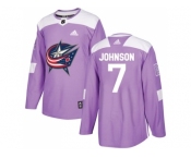 Men Adidas Columbus Blue Jackets #7 Jack Johnson Purple Authentic Fights Cancer Stitched NHL Jersey