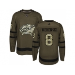 Men Adidas Columbus Blue Jackets #8 Zach Werenski Green Salute to Service Stitched NHL Jersey