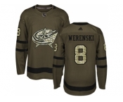 Men Adidas Columbus Blue Jackets #8 Zach Werenski Green Salute to Service Stitched NHL Jersey