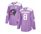 Men Adidas Columbus Blue Jackets #8 Zach Werenski Purple Authentic Fights Cancer Stitched NHL Jersey