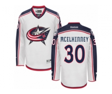 Men Reebok Columbus Blue Jackets #30 Curtis McElhinney Authentic White Away NHL Jersey