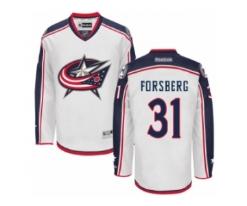 Men Reebok Columbus Blue Jackets #31 Anton Forsberg Authentic White Away NHL Jersey