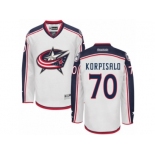 Men Reebok Columbus Blue Jackets #70 Joonas Korpisalo Authentic White Away NHL Jersey