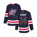 Men's Blue Jackets #14 Gustav Nyquist Navy Blue Home Authentic Drift Fashion Stitched Hockey Jersey