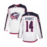 Men's Blue Jackets #14 Gustav Nyquist White Road Authentic Stitched Hockey Jersey