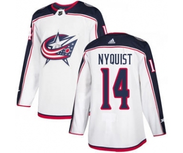 Men's Blue Jackets #14 Gustav Nyquist White Road Authentic Stitched Hockey Jersey