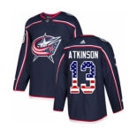 Men's Columbus Blue Jackets #13 Cam Atkinson Navy Blue Home USA Flag Stitched Hockey Jersey