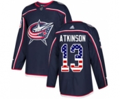 Men's Columbus Blue Jackets #13 Cam Atkinson Navy Blue Home USA Flag Stitched Hockey Jersey