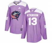 Men's Columbus Blue Jackets #13 Cam Atkinson Purple Fights Cancer Stitched Hockey Jersey