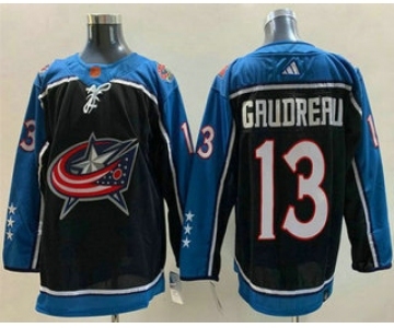 Men's Columbus Blue Jackets #13 Johnny Gaudreau Black 2022 Reverse Retro Stitched Jersey