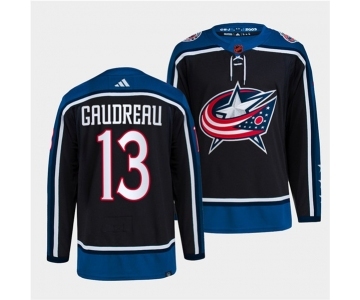 Men's Columbus Blue Jackets #13 Johnny Gaudreau Navy 2022 Reverse Retro Stitched Jersey