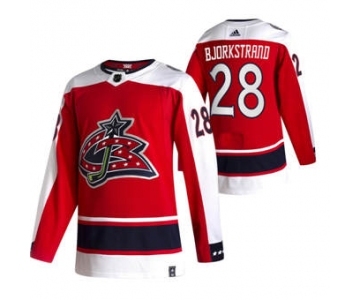 Men's Columbus Blue Jackets #28 Oliver Bjorkstrand Red 2020-21 Reverse Retro Alternate Hockey Jersey