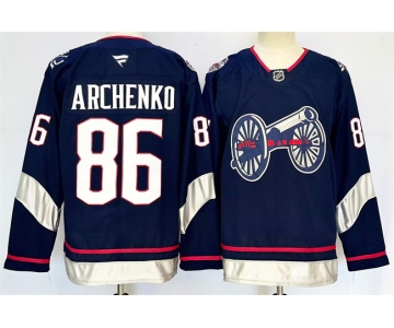 Men's Columbus Blue Jackets #86 Kirill Marchenko Navy 2024-25 With C Patch Stitched Hockey Jersey