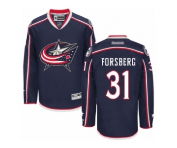 Men's Reebok Columbus Blue Jackets #31 Anton Forsberg Authentic Navy Blue Home NHL Jersey