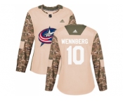 Women Adidas Columbus Blue Jackets #10 Alexander Wennberg Camo Authentic 2017 Veterans Day Stitched NHL Jersey