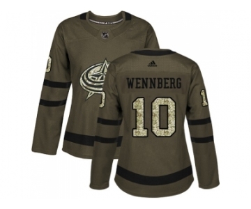 Women Adidas Columbus Blue Jackets #10 Alexander Wennberg Green Salute to Service Stitched NHL Jersey