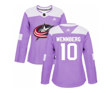 Women Adidas Columbus Blue Jackets #10 Alexander Wennberg Purple Authentic Fights Cancer Stitched NHL Jersey