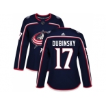 Women Adidas Columbus Blue Jackets #17 Brandon Dubinsky Navy Blue Home Authentic Stitched NHL Jersey