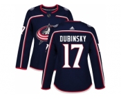 Women Adidas Columbus Blue Jackets #17 Brandon Dubinsky Navy Blue Home Authentic Stitched NHL Jersey