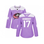 Women Adidas Columbus Blue Jackets #17 Brandon Dubinsky Purple Authentic Fights Cancer Stitched NHL Jersey