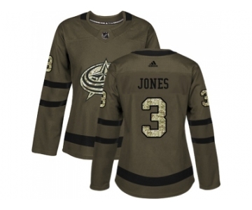 Women Adidas Columbus Blue Jackets #3 Seth Jones Green Salute to Service Stitched NHL Jersey