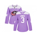 Women Adidas Columbus Blue Jackets #3 Seth Jones Purple Authentic Fights Cancer Stitched NHL Jersey