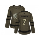 Women Adidas Columbus Blue Jackets #7 Jack Johnson Green Salute to Service Stitched NHL Jersey