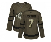 Women Adidas Columbus Blue Jackets #7 Jack Johnson Green Salute to Service Stitched NHL Jersey