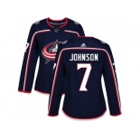 Women Adidas Columbus Blue Jackets #7 Jack Johnson Navy Blue Home Authentic Stitched NHL Jersey