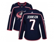 Women Adidas Columbus Blue Jackets #7 Jack Johnson Navy Blue Home Authentic Stitched NHL Jersey