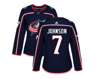 Women Adidas Columbus Blue Jackets #7 Jack Johnson Navy Blue Home Authentic Stitched NHL Jersey