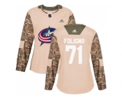 Women Adidas Columbus Blue Jackets #71 Nick Foligno Camo Authentic 2017 Veterans Day Stitched NHL Jersey