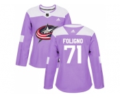 Women Adidas Columbus Blue Jackets #71 Nick Foligno Purple Authentic Fights Cancer Stitched NHL Jersey