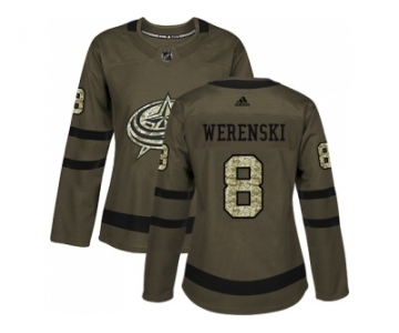 Women Adidas Columbus Blue Jackets #8 Zach Werenski Green Salute to Service Stitched NHL Jersey