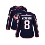 Women Adidas Columbus Blue Jackets #8 Zach Werenski Navy Blue Home Authentic Stitched NHL Jersey