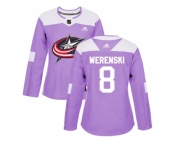 Women Adidas Columbus Blue Jackets #8 Zach Werenski Purple Authentic Fights Cancer Stitched NHL Jersey