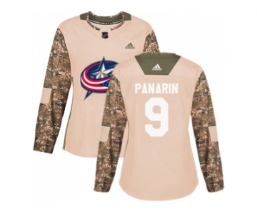 Women Adidas Columbus Blue Jackets #9 Artemi Panarin Camo Authentic 2017 Veterans Day Stitched NHL Jersey