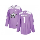 Men Adidas Dallas Stars #1 Gump Worsley Purple Authentic Fights Cancer Stitched NHL Jersey