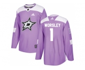 Men Adidas Dallas Stars #1 Gump Worsley Purple Authentic Fights Cancer Stitched NHL Jersey